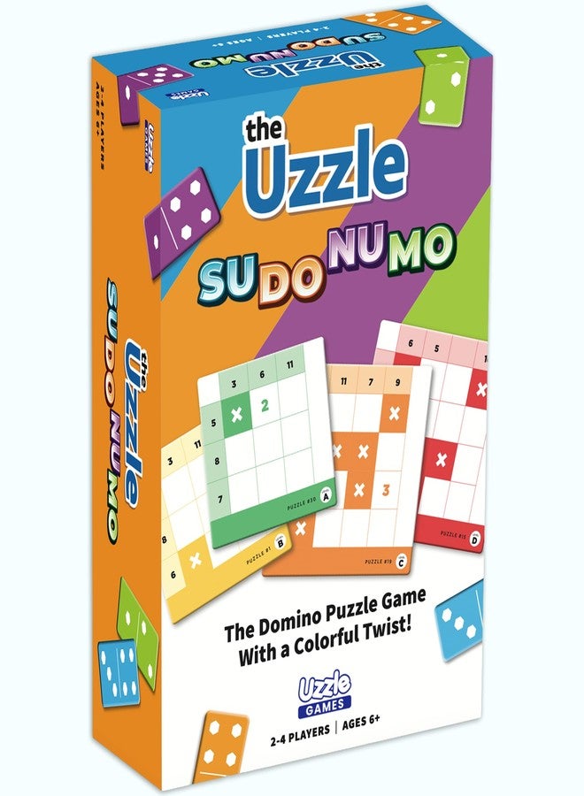 The Uzzle Uzzle Games - Sudonumo Domino - 24 Dominoes, 120 Puzzles, Multi-Level Difficulty (A-D), 2-4 Players, Ages 6+ - Fast-Paced Mind Games - Travel Games for Family Fun - Image 1